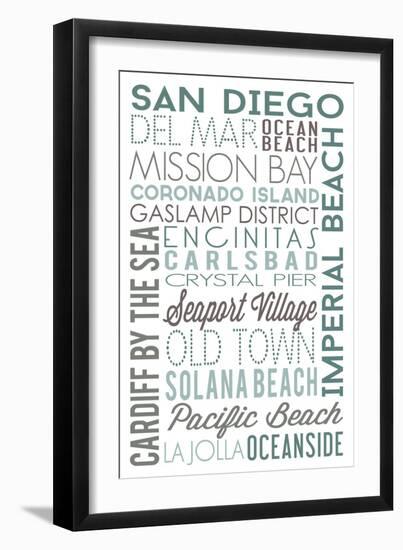 San Diego, California - Green Typography-Lantern Press-Framed Art Print