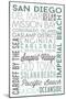 San Diego, California - Green Typography-Lantern Press-Mounted Art Print