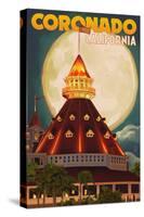 San Diego, California - Hotel Del Coronado and Moon-Lantern Press-Stretched Canvas