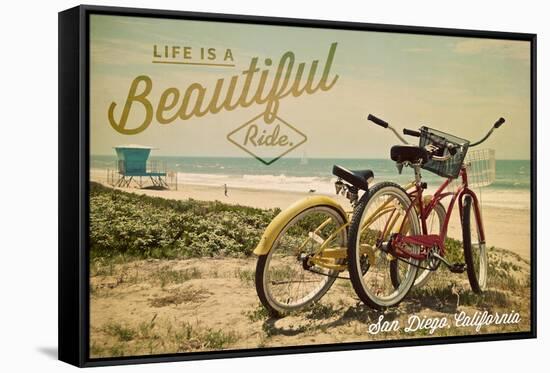 San Diego, California - Life is a Beautiful Ride - Beach Cruisers-Lantern Press-Framed Stretched Canvas