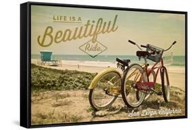 San Diego, California - Life is a Beautiful Ride - Beach Cruisers-Lantern Press-Framed Stretched Canvas