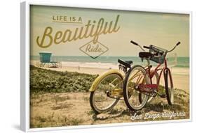 San Diego, California - Life is a Beautiful Ride - Beach Cruisers-Lantern Press-Framed Art Print
