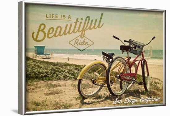 San Diego, California - Life is a Beautiful Ride - Beach Cruisers-Lantern Press-Framed Art Print