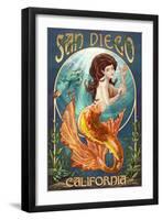 San Diego, California - Mermaid-Lantern Press-Framed Art Print