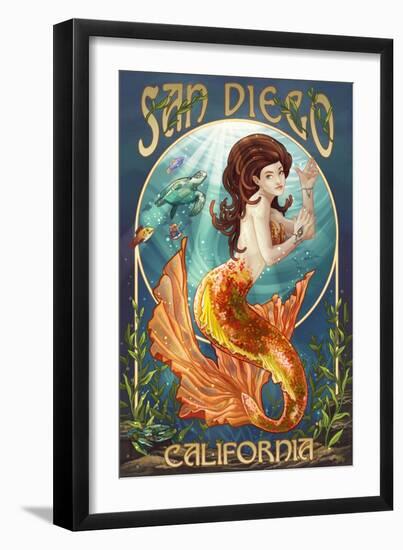 San Diego, California - Mermaid-Lantern Press-Framed Art Print