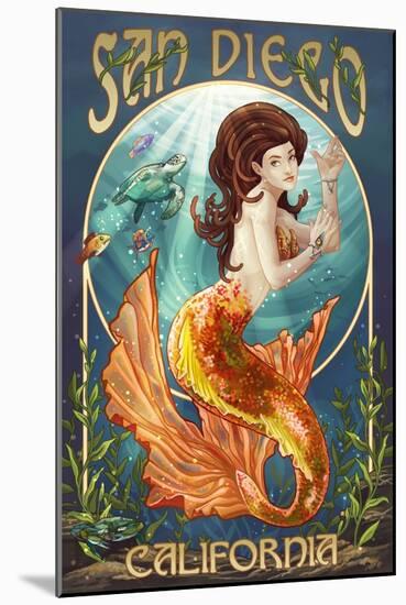 San Diego, California - Mermaid-Lantern Press-Mounted Art Print