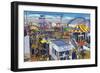 San Diego, California - Mission Beach Amusement Center Scene-Lantern Press-Framed Art Print