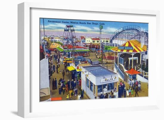 San Diego, California - Mission Beach Amusement Center Scene-Lantern Press-Framed Art Print