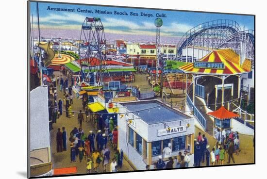 San Diego, California - Mission Beach Amusement Center Scene-Lantern Press-Mounted Art Print