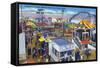 San Diego, California - Mission Beach Amusement Center Scene-Lantern Press-Framed Stretched Canvas