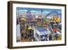San Diego, California - Mission Beach Amusement Center Scene-Lantern Press-Framed Premium Giclee Print