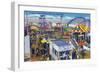 San Diego, California - Mission Beach Amusement Center Scene-Lantern Press-Framed Premium Giclee Print