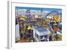 San Diego, California - Mission Beach Amusement Center Scene-Lantern Press-Framed Art Print