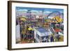 San Diego, California - Mission Beach Amusement Center Scene-Lantern Press-Framed Art Print