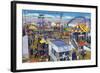 San Diego, California - Mission Beach Amusement Center Scene-Lantern Press-Framed Art Print