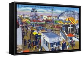 San Diego, California - Mission Beach Amusement Center Scene-Lantern Press-Framed Stretched Canvas