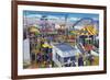 San Diego, California - Mission Beach Amusement Center Scene-Lantern Press-Framed Art Print