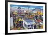 San Diego, California - Mission Beach Amusement Center Scene-Lantern Press-Framed Art Print