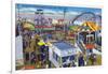 San Diego, California - Mission Beach Amusement Center Scene-Lantern Press-Framed Art Print