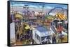 San Diego, California - Mission Beach Amusement Center Scene-Lantern Press-Framed Stretched Canvas