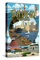 San Diego, California Montage-Lantern Press-Stretched Canvas
