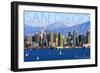 San Diego, California - Mountains and Sailboats-Lantern Press-Framed Art Print