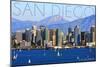 San Diego, California - Mountains and Sailboats-Lantern Press-Mounted Art Print