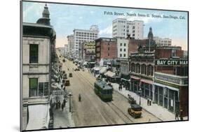 San Diego, California - Northern View of 5th Street from G Street-Lantern Press-Mounted Art Print