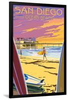 San Diego, California - Ocean Beach-Lantern Press-Framed Art Print