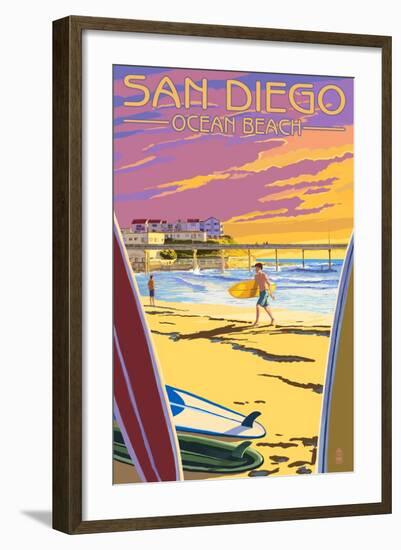 San Diego, California - Ocean Beach-Lantern Press-Framed Art Print