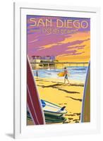 San Diego, California - Ocean Beach-Lantern Press-Framed Art Print