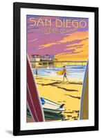 San Diego, California - Ocean Beach-Lantern Press-Framed Art Print