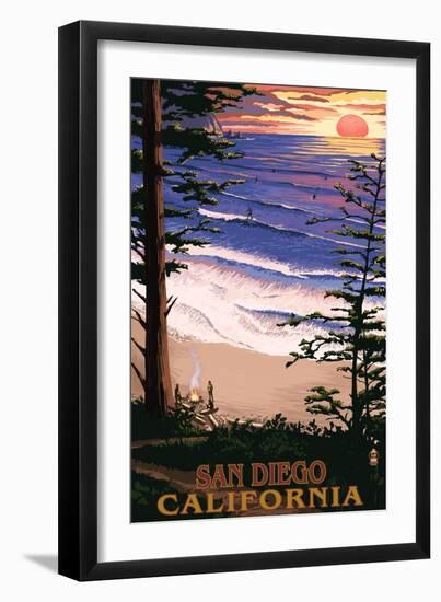 San Diego, California - Ocean & Sunset-Lantern Press-Framed Art Print