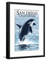 San Diego, California - Orca Jumping-Lantern Press-Framed Art Print