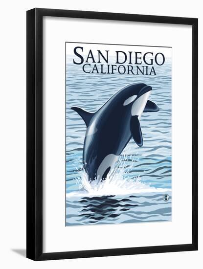 San Diego, California - Orca Jumping-Lantern Press-Framed Art Print