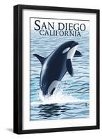 San Diego, California - Orca Jumping-Lantern Press-Framed Art Print