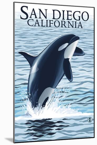 San Diego, California - Orca Jumping-Lantern Press-Mounted Art Print
