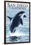 San Diego, California - Orca Jumping-Lantern Press-Framed Art Print