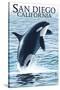 San Diego, California - Orca Jumping-Lantern Press-Stretched Canvas