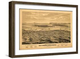 San Diego, California - Panoramic Map-Lantern Press-Framed Art Print