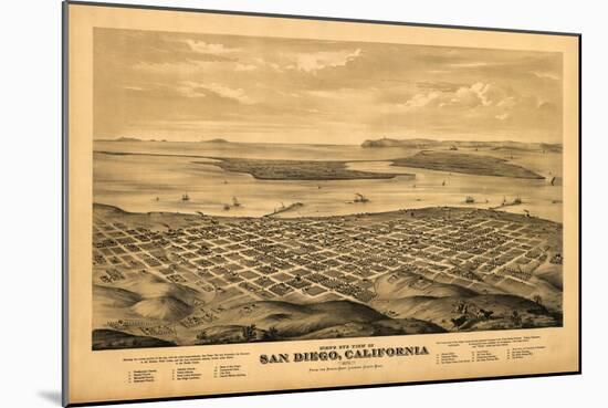 San Diego, California - Panoramic Map-Lantern Press-Mounted Art Print