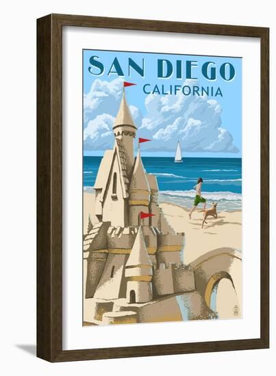 San Diego, California - Sandcastle-Lantern Press-Framed Art Print