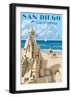 San Diego, California - Sandcastle-Lantern Press-Framed Art Print