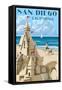 San Diego, California - Sandcastle-Lantern Press-Framed Stretched Canvas