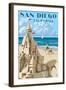 San Diego, California - Sandcastle-Lantern Press-Framed Art Print