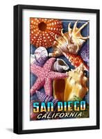 San Diego, California - Shell Montage-Lantern Press-Framed Art Print