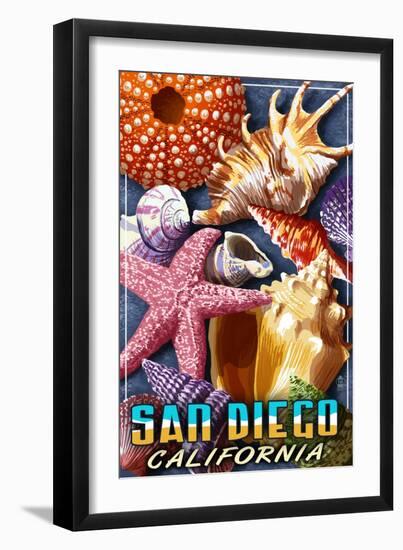 San Diego, California - Shell Montage-Lantern Press-Framed Art Print