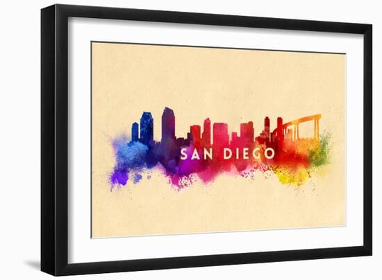 San Diego, California - Skyline Abstract-Lantern Press-Framed Art Print