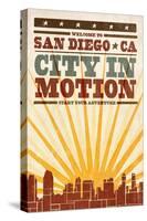 San Diego, California - Skyline and Sunburst Screenprint Style-Lantern Press-Stretched Canvas