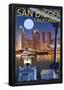 San Diego, California - Skyline at Night-null-Framed Poster